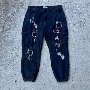 High Waisted Black Distressed Pants Cargo Jeans 3X XXXL NEW WITH TAGS